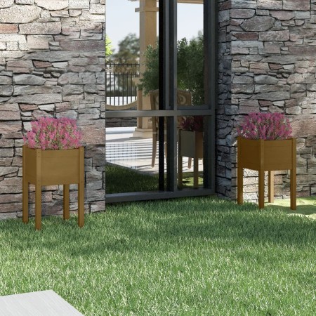 Jardineras 2 uds madera maciza de pino marrón miel 40x40x70 cm