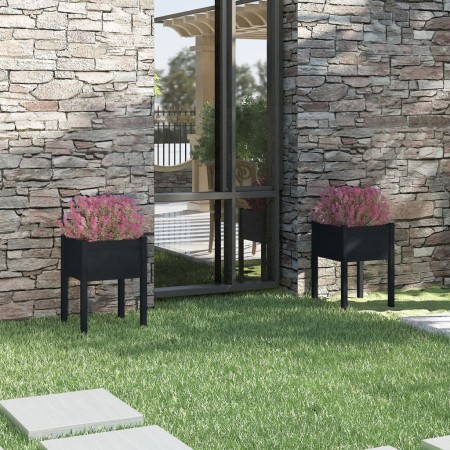 Jardineras 2 uds madera maciza de pino negro 50x50x70 cm