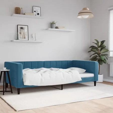Blue velvet sofa bed 100x200 cm by vidaXL, Beds and slatted bases - Ref: Foro24-354014, Price: 194,33 €, Discount: %