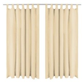 Mikrosatin-Vorhänge mit Schlaufen, 2 Einheiten, 140 x 225 cm, beige von vidaXL, Vorhänge und Gardinen - Ref: Foro24-132217, P...