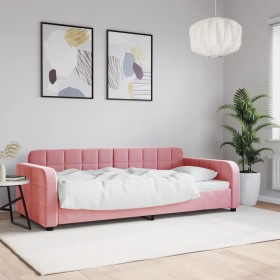 Pink velvet sofa bed 90x200 cm by vidaXL, Beds and slatted bases - Ref: Foro24-354061, Price: 267,87 €, Discount: %