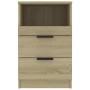 Mesita de noche 2 uds madera contrachapada color roble Sonoma