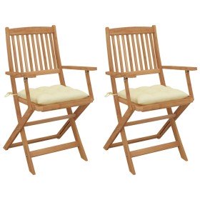 Sillas de jardín plegables 2 uds y cojines madera maciza acacia