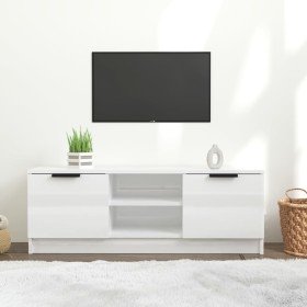 Mueble de TV madera contrachapada blanco brillo 102x35x36,5 cm Mueble de TV madera contrachapada blanco brillo 102x35x36,5 cm