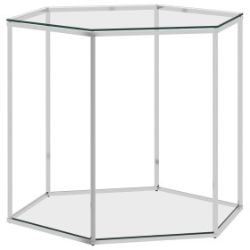 Mesa de centro acero inoxidable y vidrio plateada 60x53x50 cm