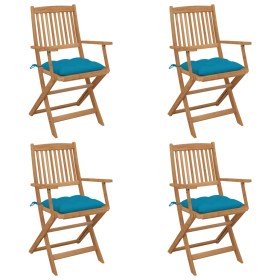 Sillas de jardín plegables 4 uds y cojines madera maciza acacia