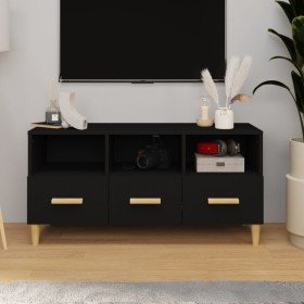 Mueble de TV madera contrachapada negro 102x36x50 cm Mueble de TV madera contrachapada negro 102x36x50 cm