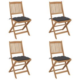 Sillas de jardín plegables 4 uds y cojines madera maciza acacia