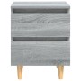 Mesita de noche patas de madera maciza gris Sonoma 40x35x50 cm