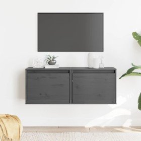 Armarios de pared 2 uds madera maciza pino gris 45x30x35 cm