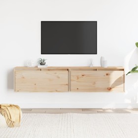 Armario de pared 2 uds madera maciza de pino 80x30x35 cm