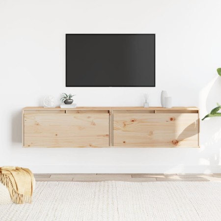 Armario de pared 2 uds madera maciza de pino 80x30x35 cm