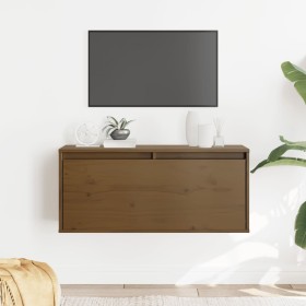 Armario de pared madera maciza de pino marrón miel 80x30x35 cm