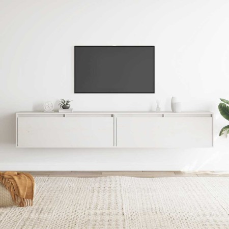 Armario de pared 2 uds madera maciza de pino blanco 100x30x35cm