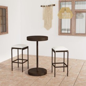 Set de bar de jardín 3 piezas y cojines ratán sintético marrón