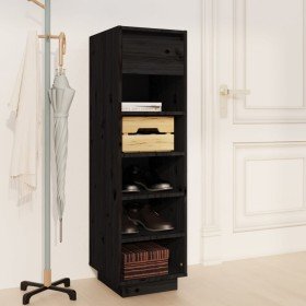 Mueble zapatero de madera maciza de pino negro 30x34x105 cm Mueble zapatero de madera maciza de pino negro 30x34x105 cm