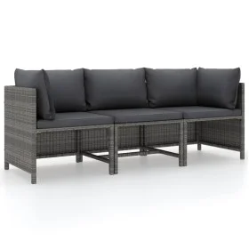 3-seater garden sofa with gray synthetic rattan cushions by vidaXL, Modular outdoor sofas - Ref: Foro24-313499, Price: 237,61...