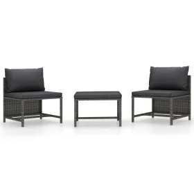 Set de sofás de jardín 3 piezas y cojines ratán sintético gris by vidaXL, Modular outdoor sofas - Ref: Foro24-313500, Price: ...