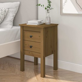 Mesita de noche madera maciza de pino marrón miel 40x35x61,5 cm Mesita de noche madera maciza de pino marrón miel 40x35x61,5 cm