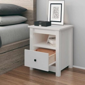 Mesita de noche madera maciza de pino blanco 40x35x49 cm Mesita de noche madera maciza de pino blanco 40x35x49 cm
