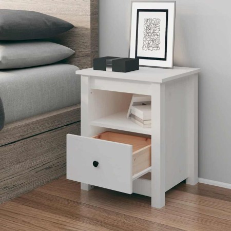 Mesita de noche madera maciza de pino blanco 40x35x49 cm