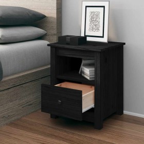 Mesita de noche madera maciza de pino negra 40x35x49 cm Mesita de noche madera maciza de pino negra 40x35x49 cm