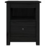 Mesita de noche madera maciza de pino negra 40x35x49 cm