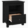 Mesita de noche madera maciza de pino negra 40x35x49 cm