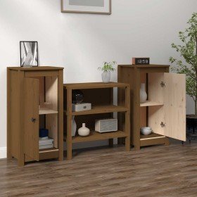 Aparadores 2 uds madera maciza de pino marrón miel 39x35x80 cm