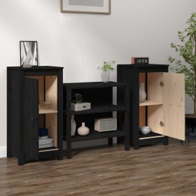 Aparadores 2 uds madera maciza de pino negro 39x35x80 cm