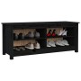 Banco zapatero madera maciza de pino negro 110x38x45,5 cm