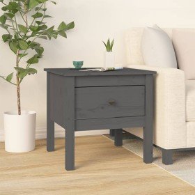 Mesa auxiliar de madera maciza de pino gris 50x50x49 cm Mesa auxiliar de madera maciza de pino gris 50x50x49 cm