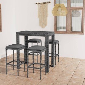 Set muebles bar jardín 5 piezas y cojines ratán sintético gris Set muebles bar jardín 5 piezas y cojines ratán sintético gris
