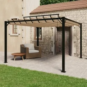 Cenador con techo de lamas tela taupé y aluminio 3x3 m de vidaXL, Carpas y cenadores - Ref: Foro24-313925, Precio: 573,41 €, ...