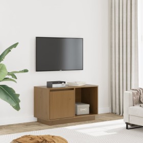 Mueble de TV madera maciza de pino marrón miel 74x35x44 cm