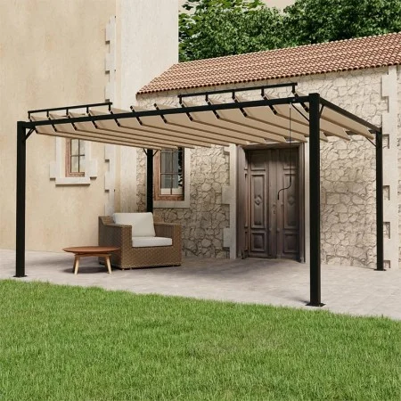 Gazebo with taupe fabric slat roof and aluminum 3x4 m by vidaXL, Tents and gazebos - Ref: Foro24-313928, Price: 663,25 €, Dis...