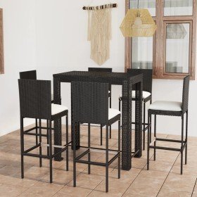 Set muebles bar jardín 7 piezas y cojines ratán sintético negro en Conjuntos de jardín | Comprar online en Foro24