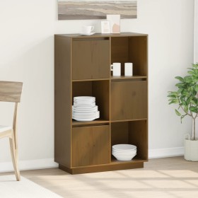 Aparador alto de madera maciza de pino marrón miel 74x35x117 cm
