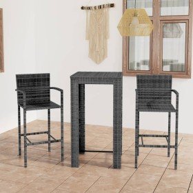 Set muebles bar jardín 3 pzas ratán sintético reposabrazos gris Set muebles bar jardín 3 pzas ratán sintético reposabrazos gris