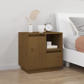 Mesita de noche madera maciza de pino marrón miel 50x34x50 cm Mesita de noche madera maciza de pino marrón miel 50x34x50 cm