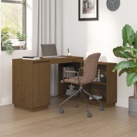 Escritorio de madera maciza de pino marrón miel 110x50x75 cm Escritorio de madera maciza de pino marrón miel 110x50x75 cm