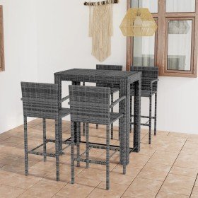 Set muebles bar jardín 5 pzas ratán sintético reposabrazos gris