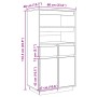 Aparador alto de madera maciza de pino gris 60x40x116,5 cm