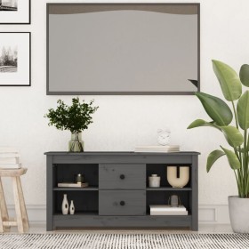Mueble de TV de madera maciza de pino gris 103x36,5x52 cm Mueble de TV de madera maciza de pino gris 103x36,5x52 cm