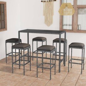 Set muebles bar jardín 7 piezas y cojines ratán sintético gris Set muebles bar jardín 7 piezas y cojines ratán sintético gris