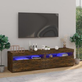Mueble de TV con luces LED 2 uds roble ahumado 75x35x40 cm Mueble de TV con luces LED 2 uds roble ahumado 75x35x40 cm