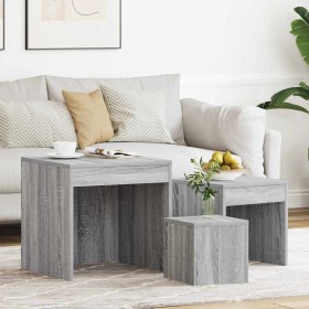 Mesas apilables 3 pzas madera contrachapada color gris Sonoma Mesas apilables 3 pzas madera contrachapada color gris Sonoma