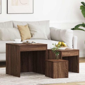 Mesas apilables 3 pzas madera contrachapada color roble marrón Mesas apilables 3 pzas madera contrachapada color roble marrón