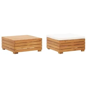 Set de mesa y reposapiés de jardín cojín madera maciza acacia von vidaXL, Modulare Sofas für den Außenbereich - Ref: Foro24-3...