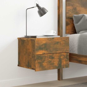 Mesita de noche madera contrachapada roble ahumado 40x30x30 cm Mesita de noche madera contrachapada roble ahumado 40x30x30 cm
